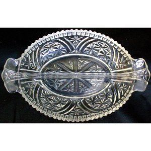 Anchor Hocking Star & Bar Divided Serving Dish Handle Oval Thousand Line Rainbow